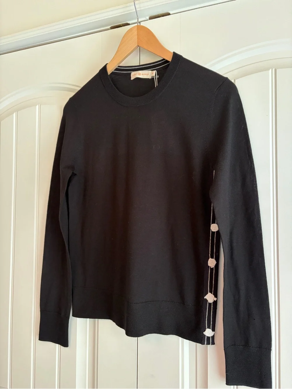 Tory Burch NWT Madeline Pullover Sweater Womens Sz Small Black 100% Merino Wool